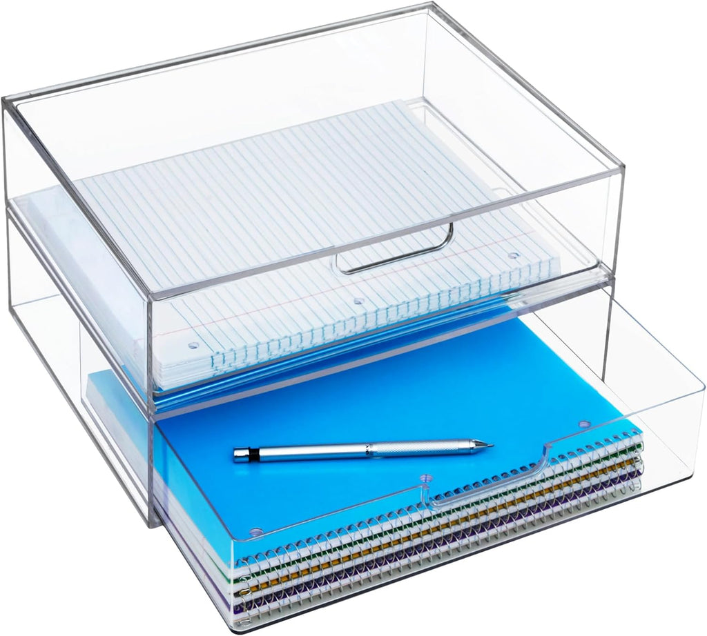 STORi STAX Plastic Stackable Organizer Drawers Clear | 12.5" Wide | Set