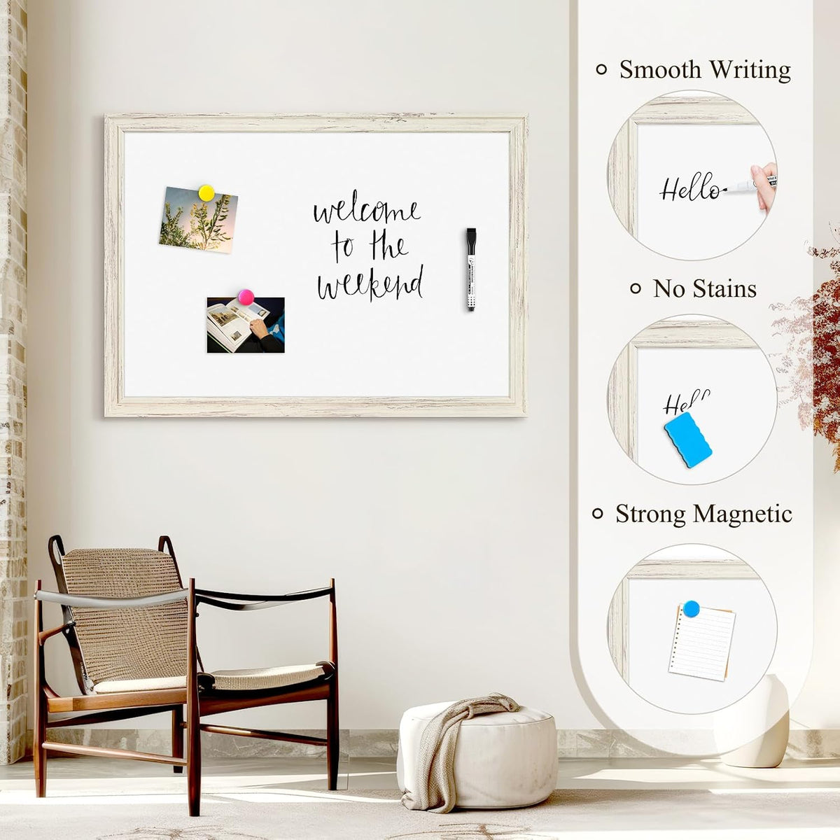 4 THOUGHT Dry Erase Board, 36" x 24" Magnetic Whiteboard, Vintage W...