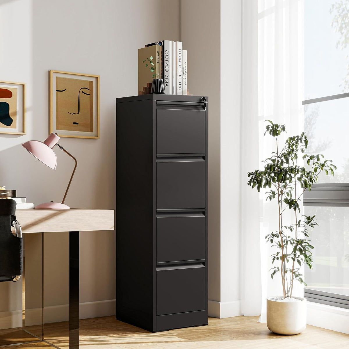 4 drawer file cabinet with lock,vertical filing storage, main product view