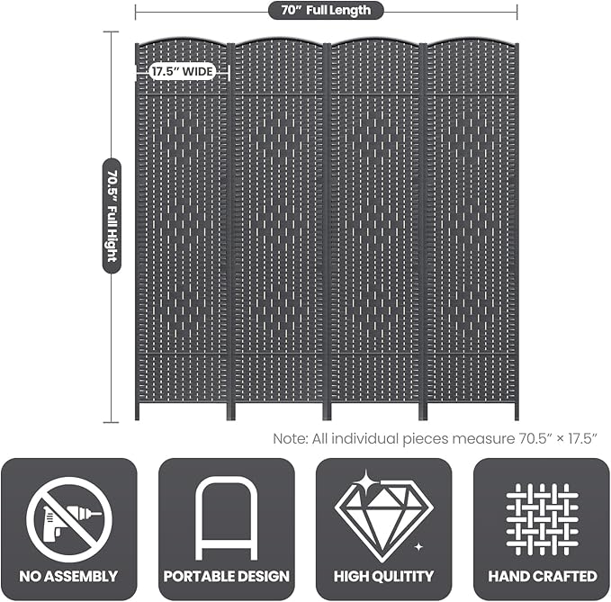 Cocosica 4 Panel Room Divider, 6Ft Folding Privacy Screen, Tall - Image 3