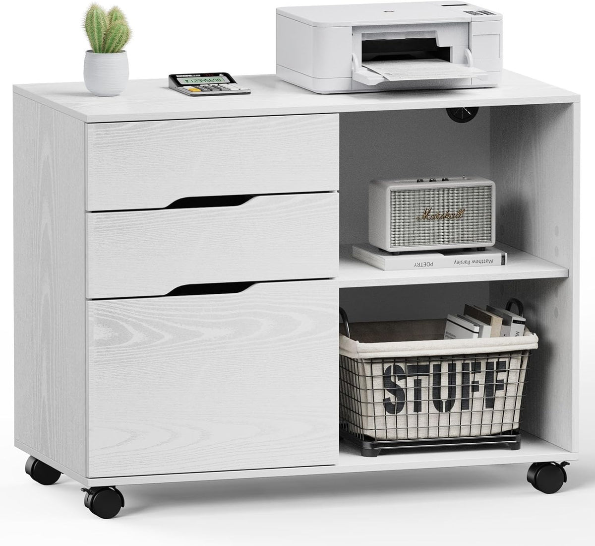 DUMOS File Cabinet with 3 Drawers, Wood Under Desk Storage Printer Stand