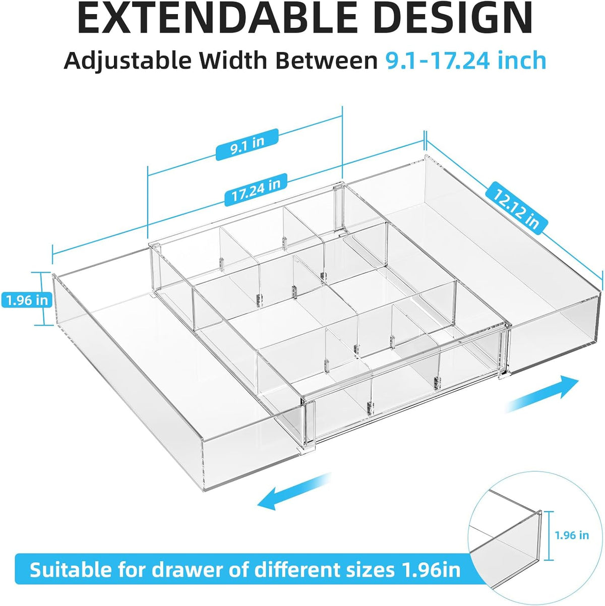 Marbrasse Expandable Desk Drawer Organizer, Clear Plastic Drawer Organizer Tr...