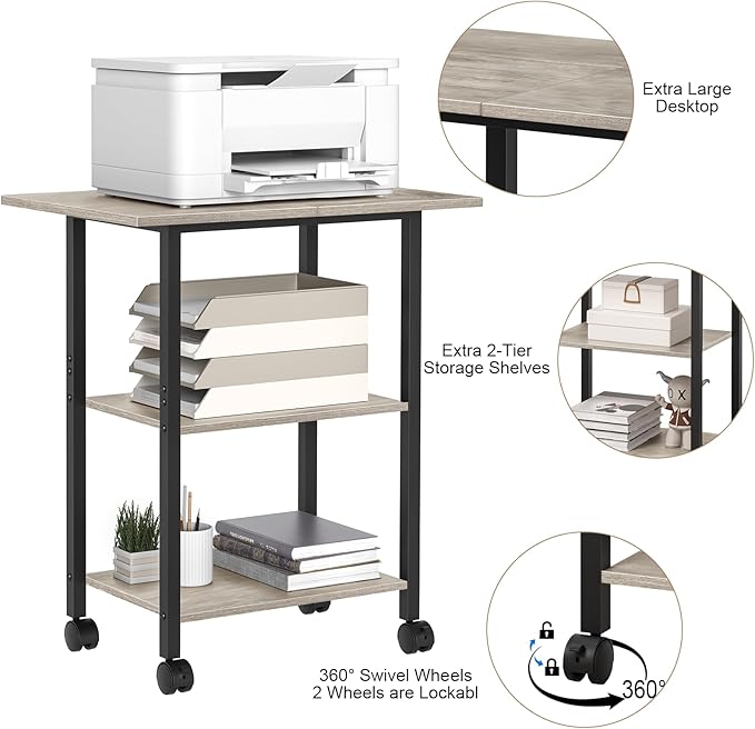 Lerliuo 3-Tier Printer Stand, Industrial Mobile Printer Table - Image 7