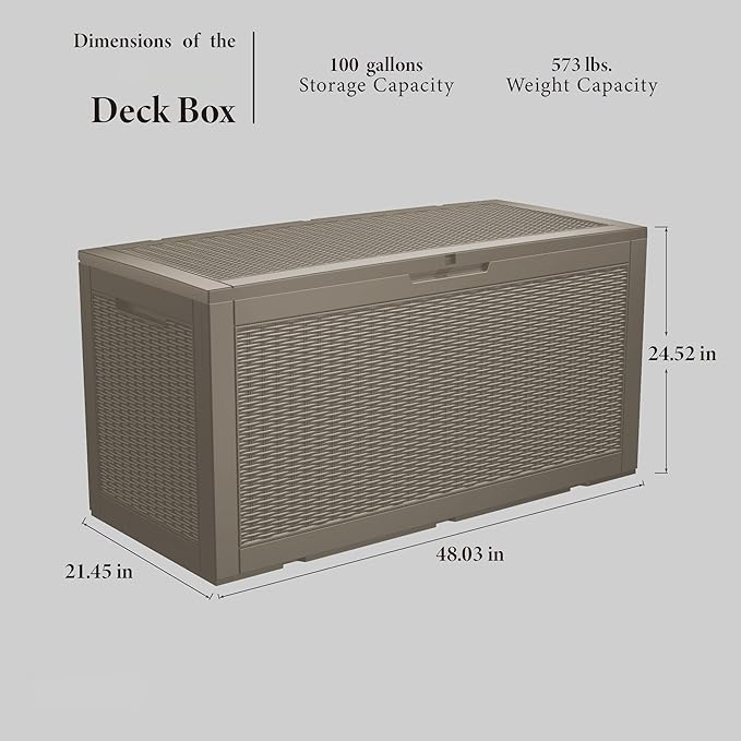Decksplore 100 Gallon Lockable Resin Deck Box, Waterproof Outdoor Storage Box - Image 2