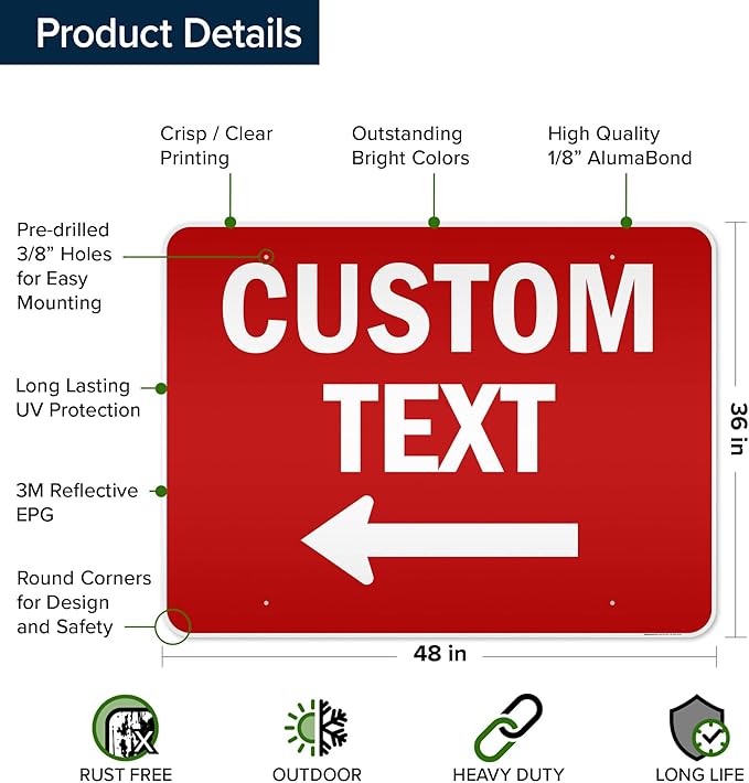 Custom Arrow, Custom Directional Sign, Left Arrow, 36x48 Inches, Reflective - Image 6