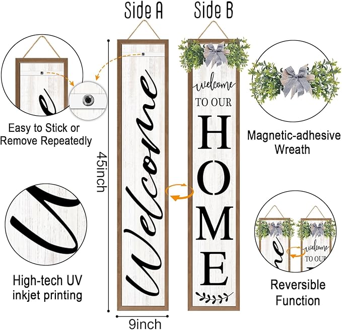 Double-sided Welcome to Our Home Wooden Sign Stand - Image 3