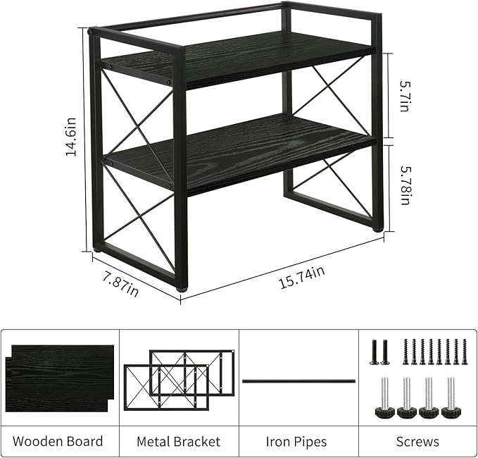 YINMIT Desktop Shelf Organizer, 2 Tier Office Shelves, Wood Desk Organizer - Image 3