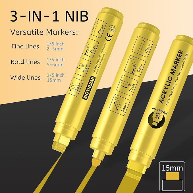 BIGTHUMB Jumbo Graffiti Poster Markers Set: 12 Metallic Colors Large 15mm Wide - Image 3