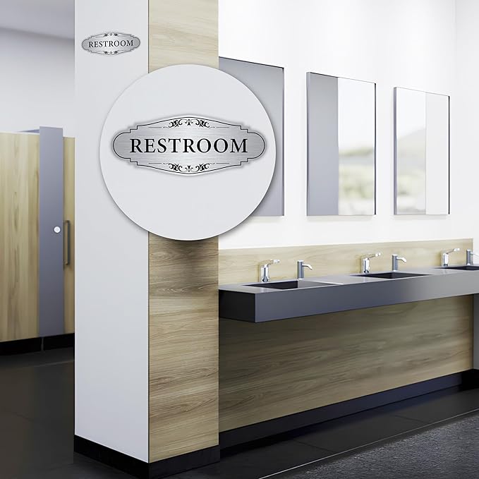 Restroom Sign Sticker for Business & Home, Self-Adhesive Brushed Silver Elegant - Image 6