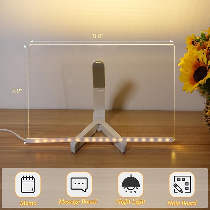 Acrylic Dry Erase Board with Light 11.8 X 7.9” Clear Light up Dry Erase Board - Image 6