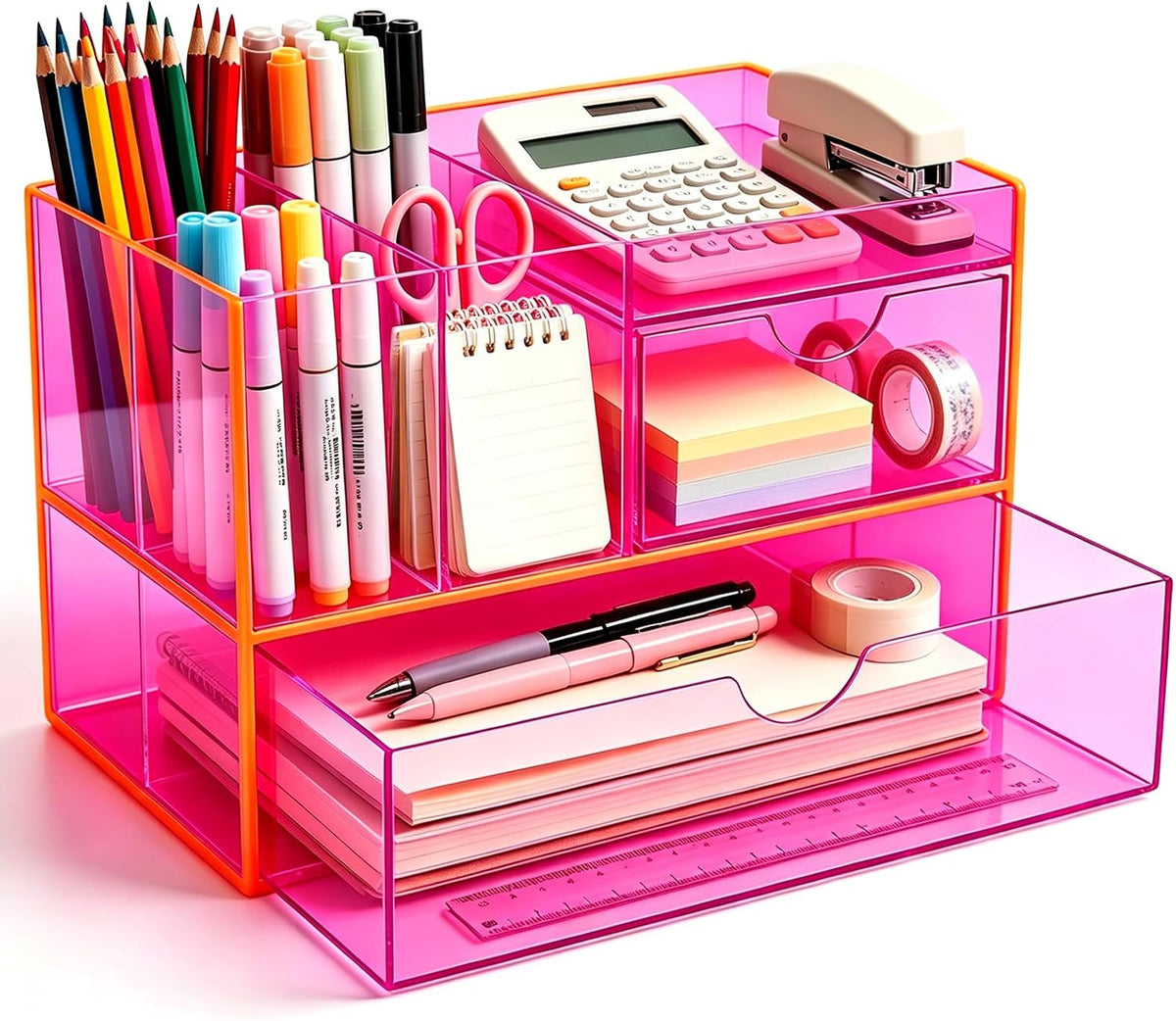 Desk Organizer with Drawers Acrylic Desktop Organizer Pen Holder Caddy for Of...