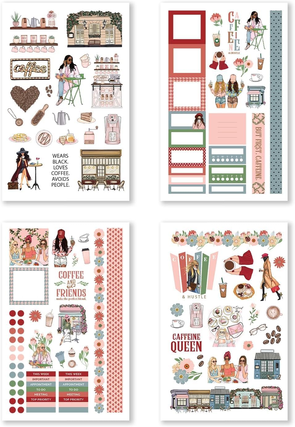 Hobonichi Compatible A5 Planner Sticker Book – Coffee Queen Collection Coffee-Themed Decorative & Functional Stickers for Cousin & Weeks Size Planners, Journals & Creative Planning