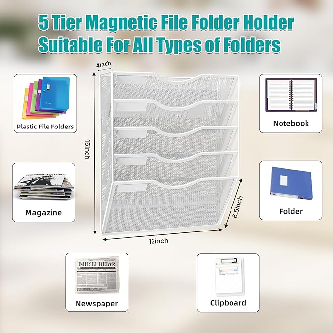 LQPAFZ 5-Tier Magnetic File Organizer, No Drilling Installation, Magazine Rack - Image 3