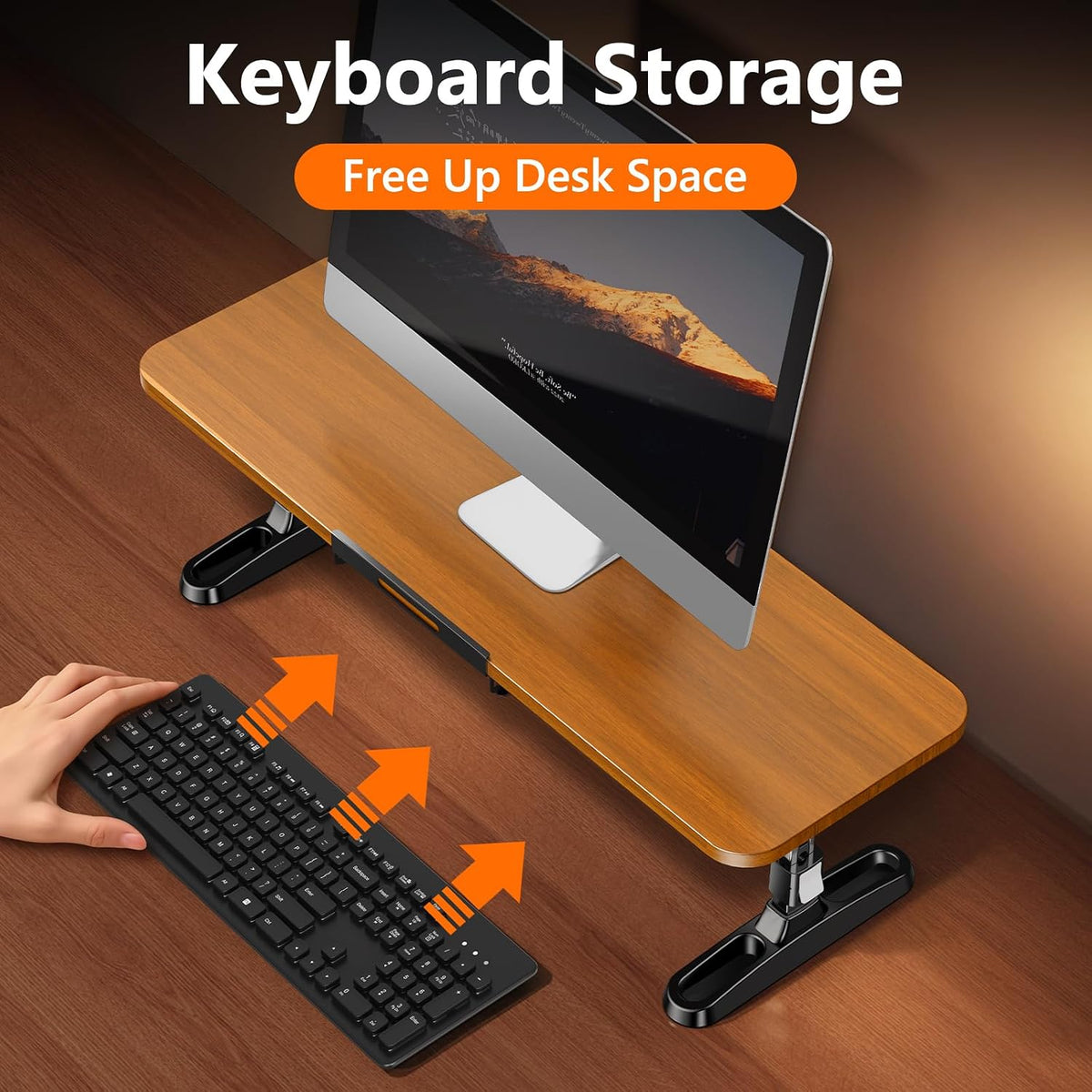 Ergonomic Wooden Monitor Stand Riser with Height Adjustable Button