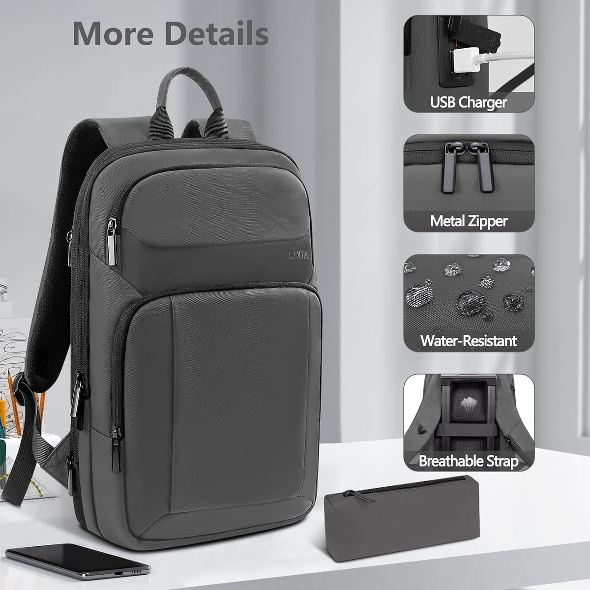 Backpack for Men Slim & Expandable Travel Laptop Backpack with USB Chargi...