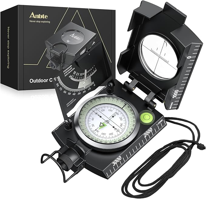 Anbte Compass Hiking Survival, IP65 Waterproof Metal Compass by Anbte