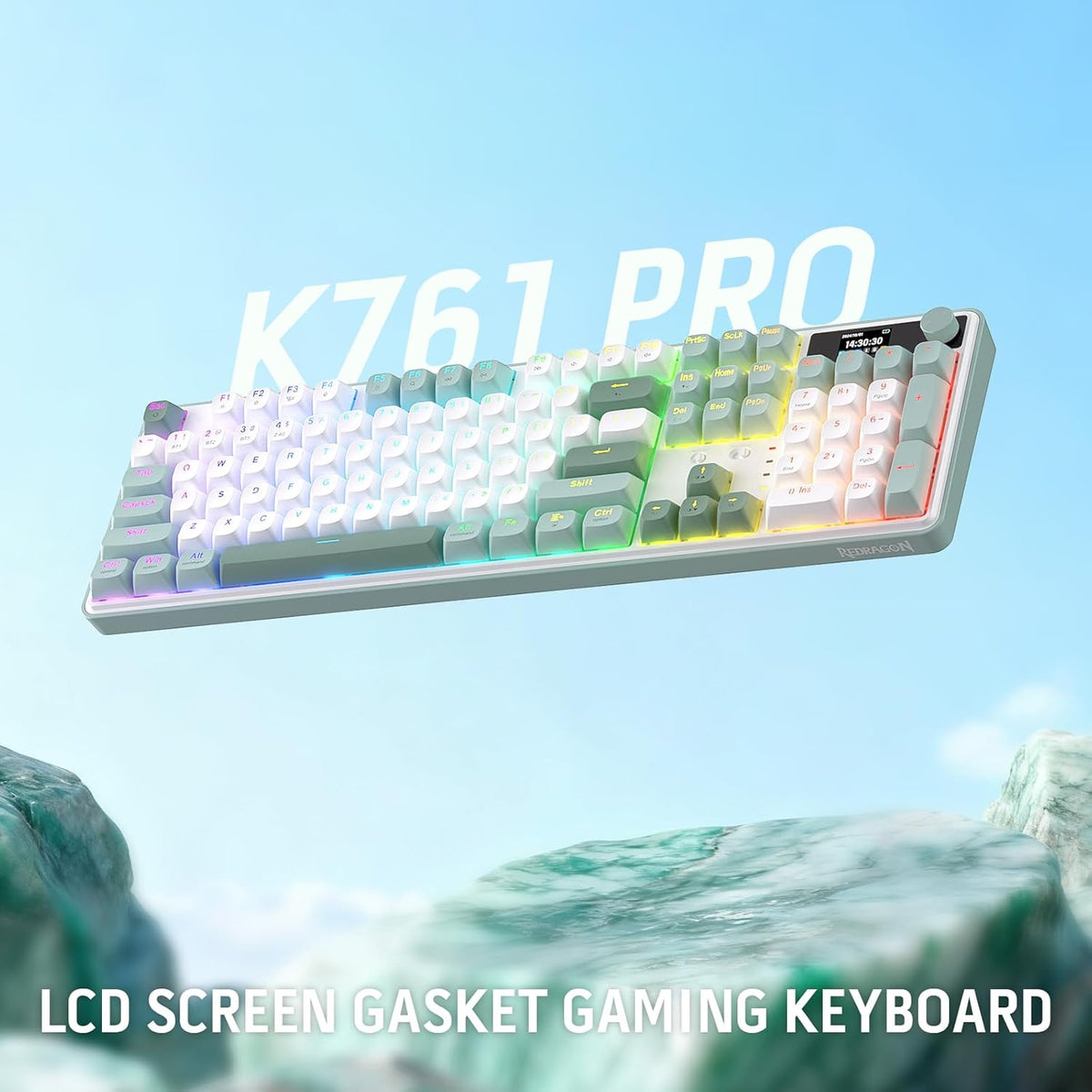 Redragon K761 PRO Wireless 104-Key Gasket Gaming Keyboard, Screen & Knob