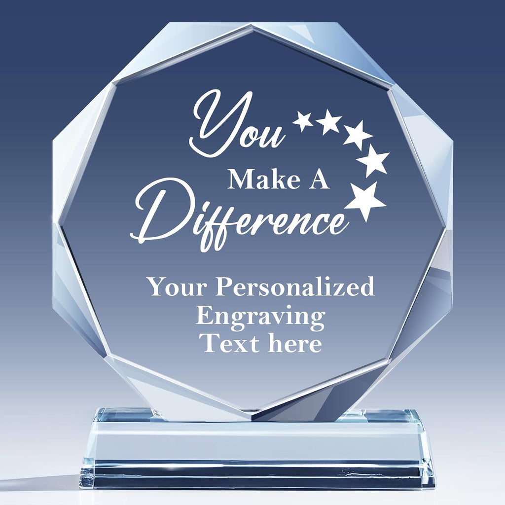 Personalized Crystal Trophy Award - Custom Plaque w/Engraved Text Logo - Employee Appreciation Gifts, Farewell Retirement Gifts - Custom Trophy and Employee Recognition Awards
