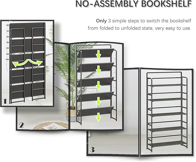 4NM No Assembly Extra Wide 5 Tiers Folding Bookshelf Storage Shelves Vintage - Image 7