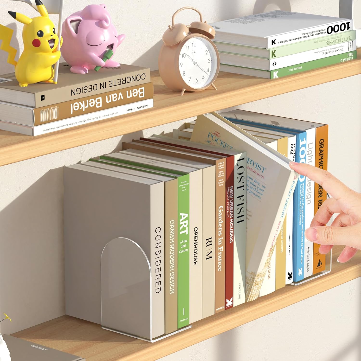 4 Pcs Acrylic Bookends, Clear Book Ends for Heavy Books | Bookend Holders for Shelves, Arch Book Stopper to Hold Books, Decorative Bookends for School, Library, Home, Office