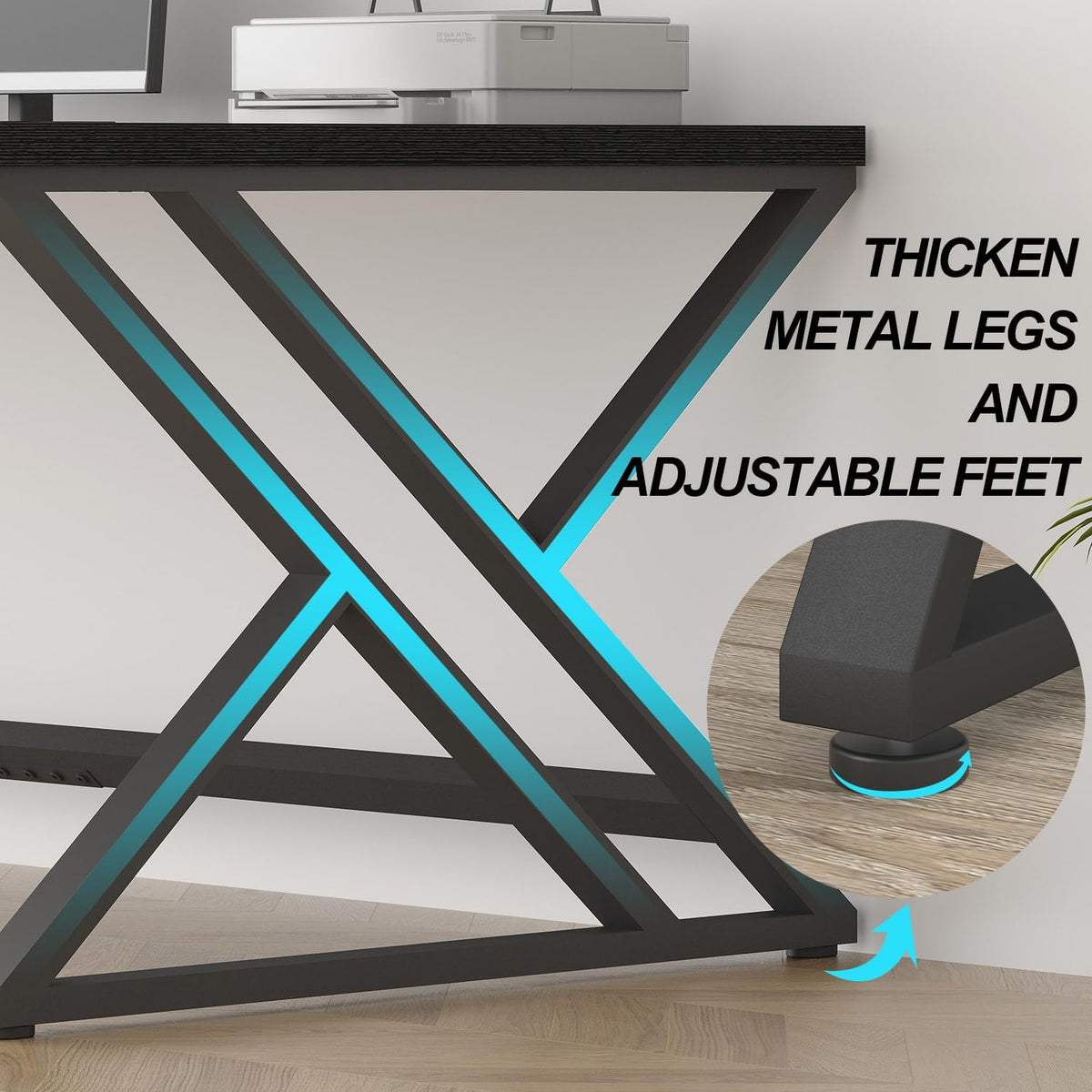 lvb 78.7" black computer desk, large industrial pc showing dimensions