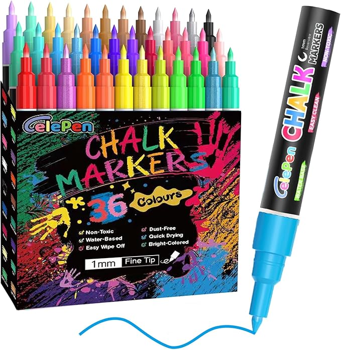 Extra Fine Tip Liquid Chalk Markers by Celepen