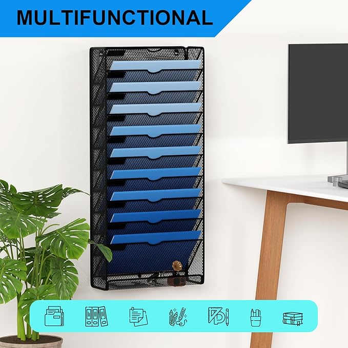 GDINDINFAN Hanging Wall File Organizer 10 Tier Wall Mounted File Holder - Image 6