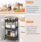 JIUYOTREE 3-Tier Plastic Rolling Storage Cart Utility Cart - Image 5