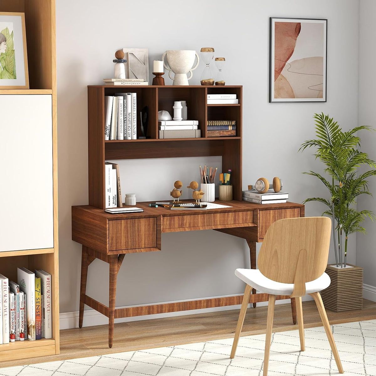 GIANTEX Desktop Bookshelf, Countertop Storage Hutch with 4 Shelves for Comput...