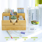 bamboo desk organizer - countertop drawers organizer tabletop, side view