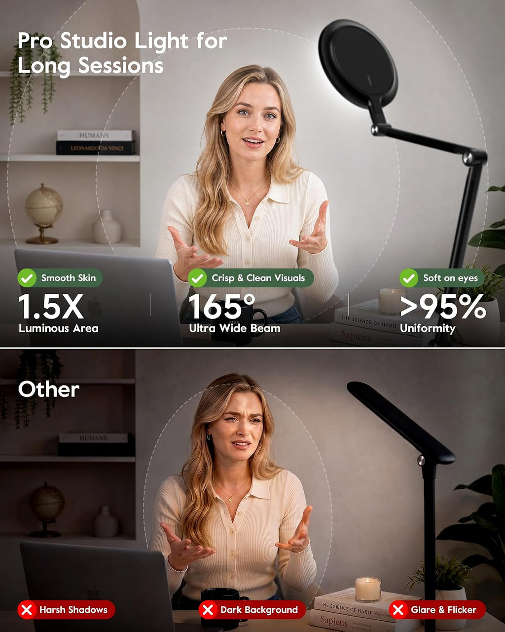 litones desk lamp for home office, professional video, close-up detail