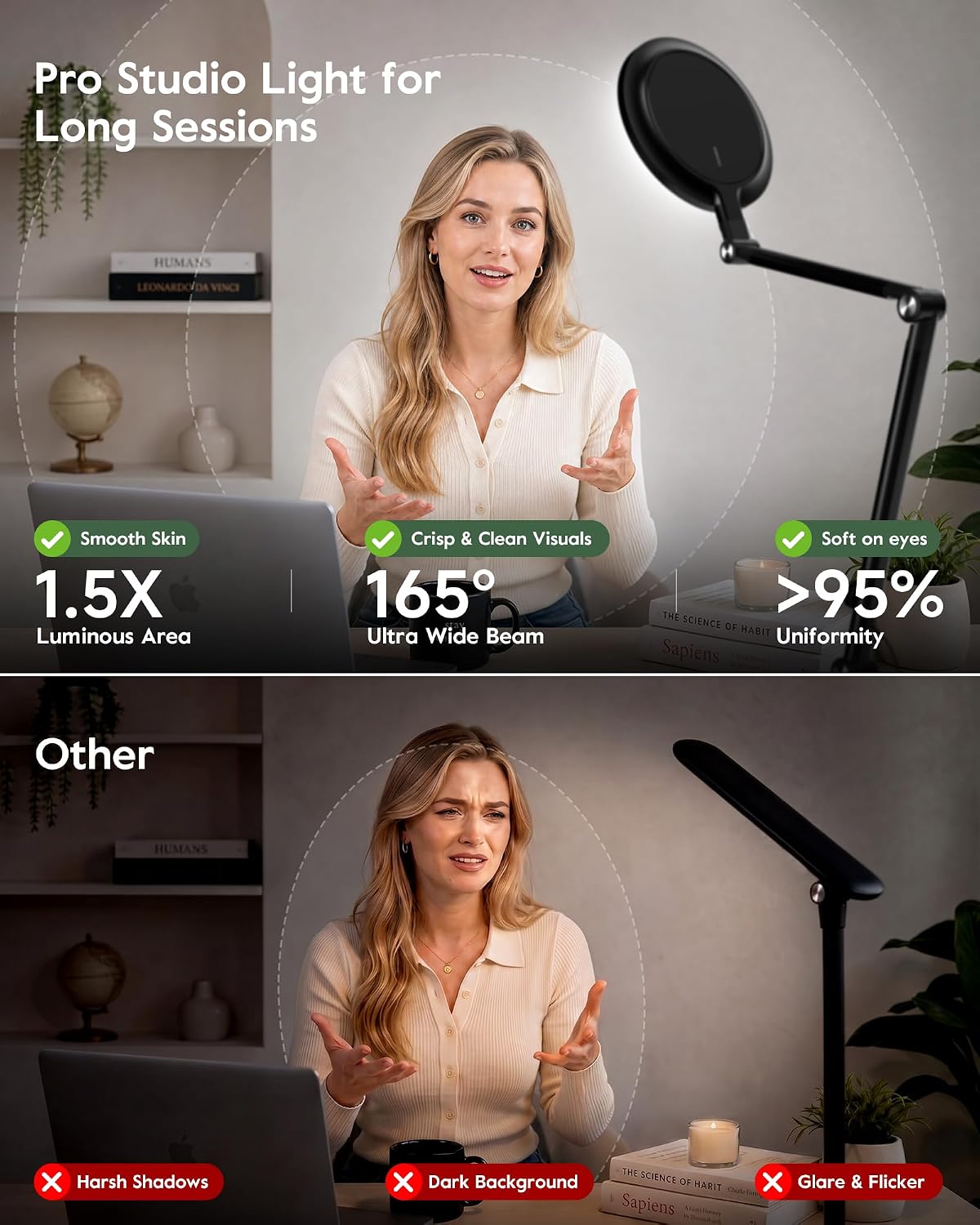 litones desk lamp for home office, professional video, close-up detail