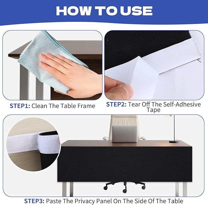 Under Desk Privacy Panel 62 x 15 Inch Self-Adhesive Modesty Panel Table Skirts - Image 5