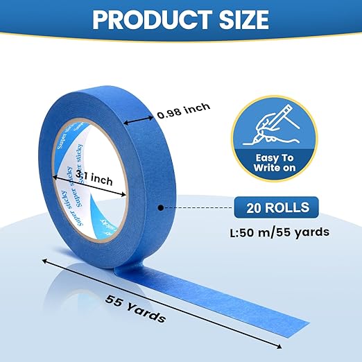 SUNSHINETOP Blue Painters Tape, 20 Rolls Paint Tape 1 Inch Wide Blue Masking - Image 3