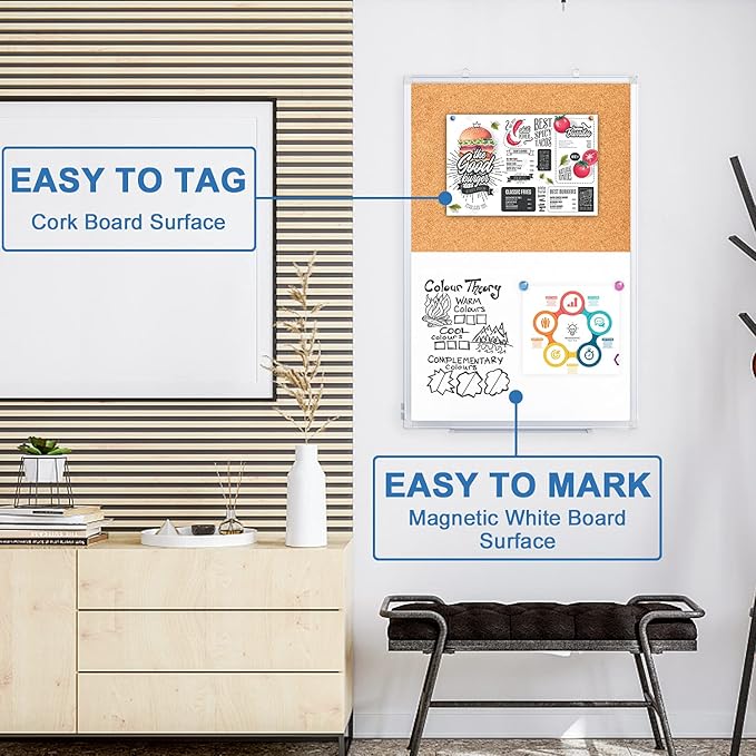 Magnetic White Board and Cork Board Combo, 36 X 24 inches Whiteboard Bulletin - Image 6