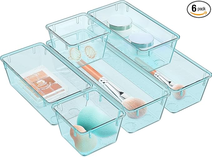WOWBOX 6 Pack Clear Drawer Organizer Set, Acrylic Drawer Storage Trays by WOWBOX