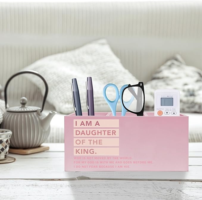 Exqcom Pink Christian Makeup Brush Holder, Daughter of the King Bible Verses - Image 2