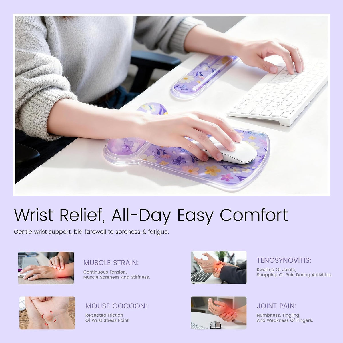 Ospelelf Mouse Pad with Wrist Rest and Ergonomic Gel Keyboard Hand Wrist, Sup...