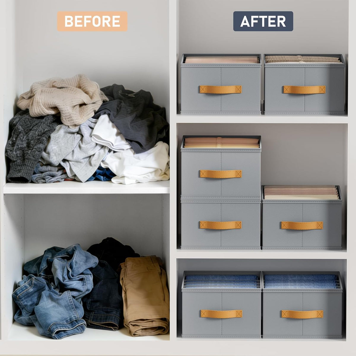 DIMJ Wardrobe Clothes Organizer - Foldable Closet Drawer Organizer Dividers f...