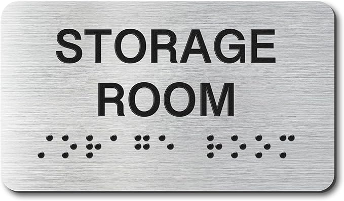 Storage Room Signs with Raised Text & Grade 2 Braille, Brushed Aluminum/Silver by EliteSign