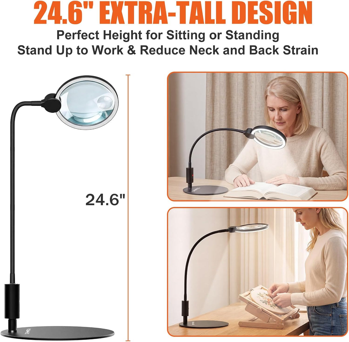 10X 30X Large Magnifying Glass with Light and Stand, 3 Color Mode
