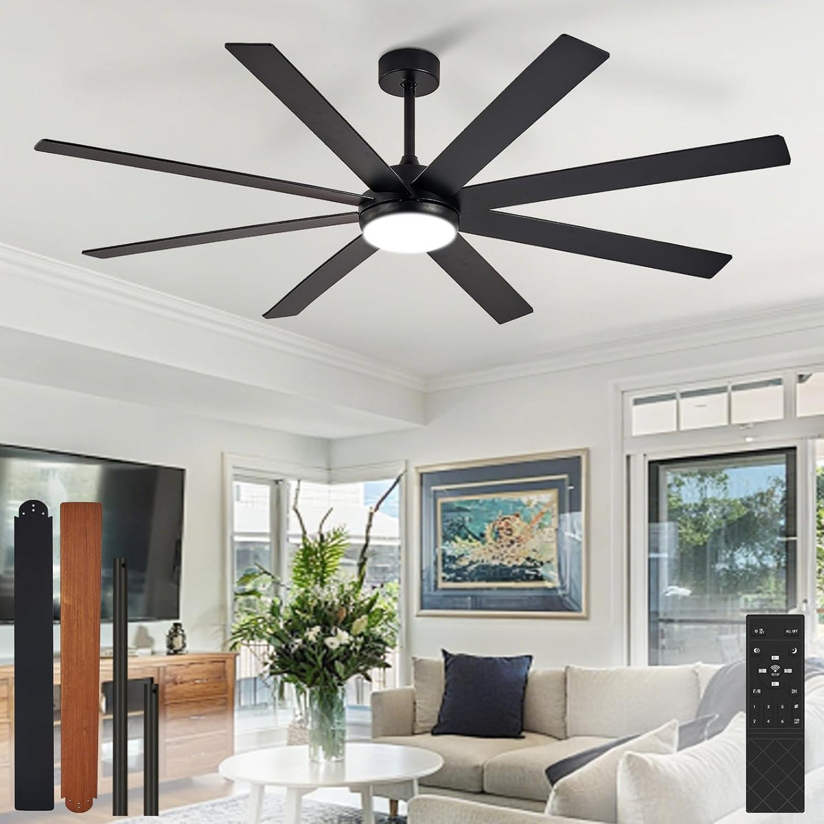 depuley 66" ceiling fans with lights: black indoor/outdoor, main product view