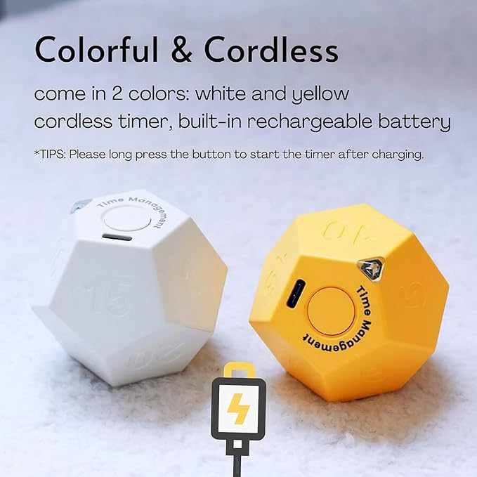 Mini 12 Sided Cube Timer, 11 Preset Times Pomodoro Timer - Image 9