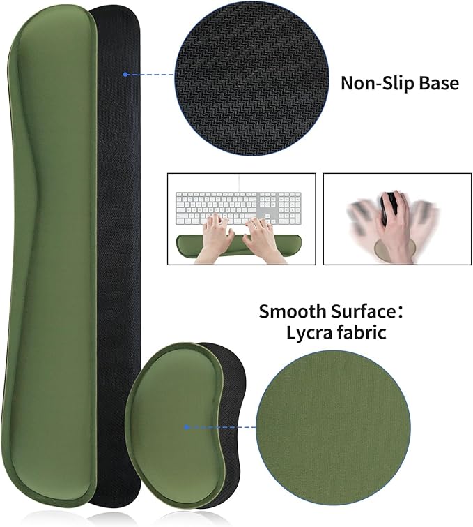 Bloss Keyboard Wrist Rest + Mouse Wrist Rest + Leather Desk Mat, Non-Slip Desk - Image 4