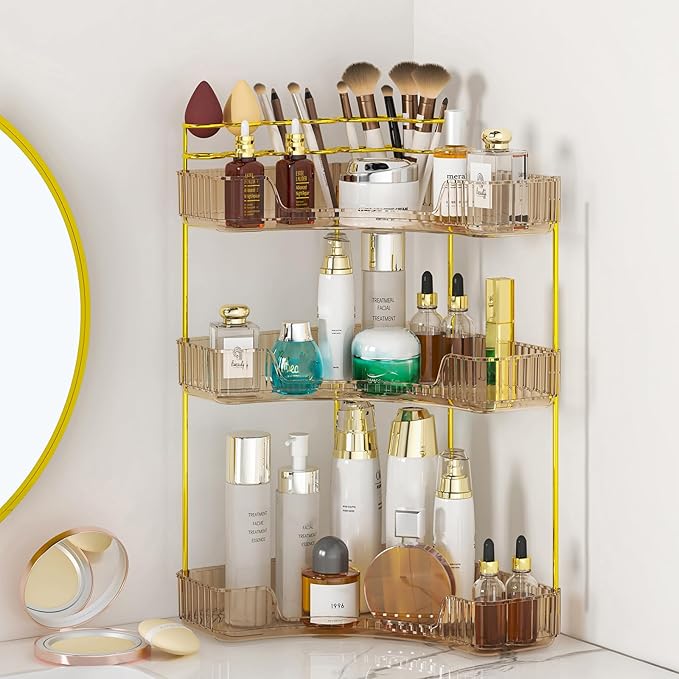 SUNZOS Corner Bathroom Counter Organizer, 3-Tier Countertop Perfume Tray by SUNZOS