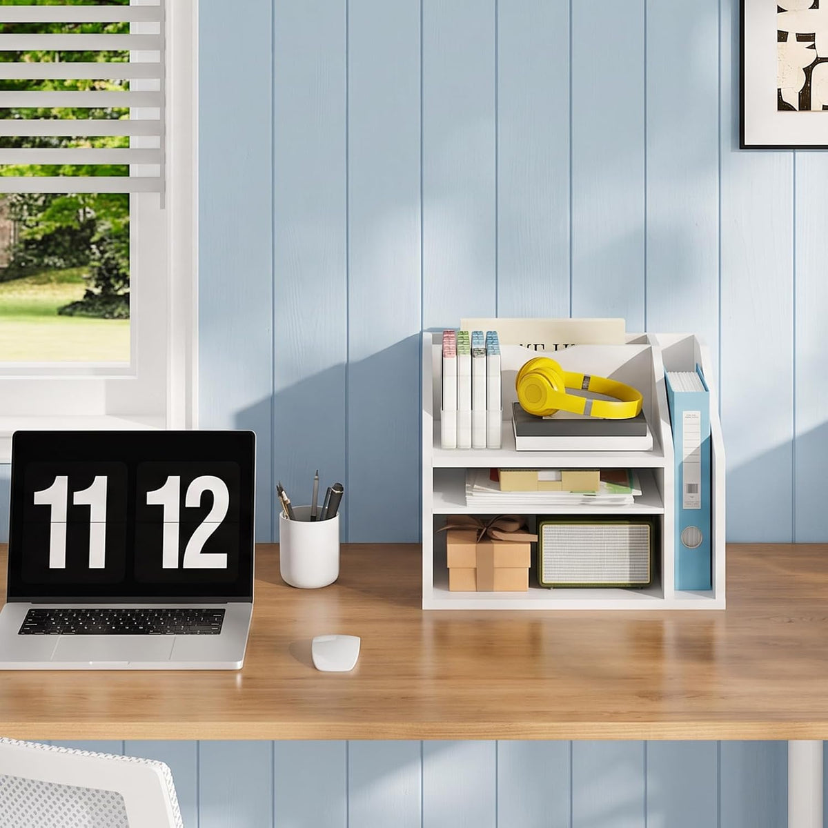 CHOEZON Wooden Desk Organizer, File Organizer with Adjustable Partitions