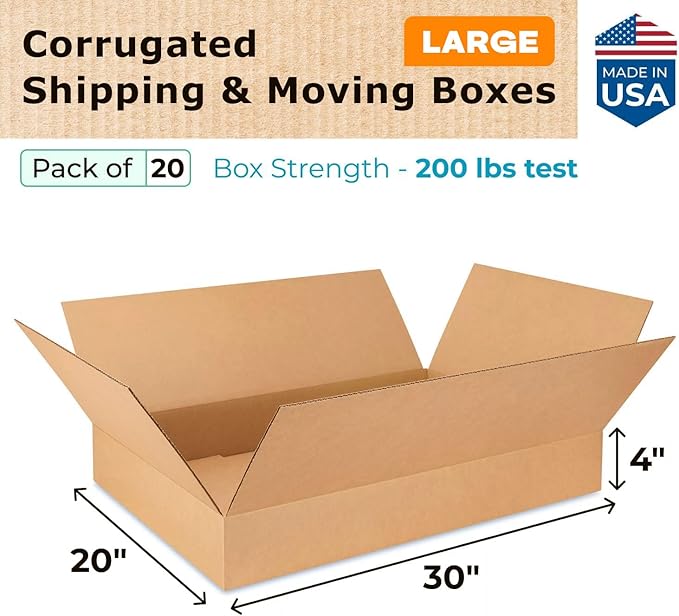 Large Shipping & Moving Boxes 30"L x 20"W x 4"H - Image 2