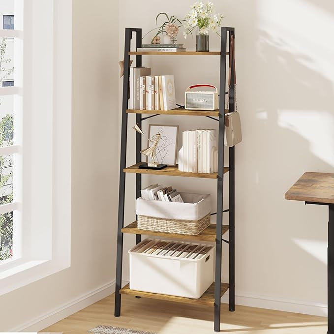 Hzuaneri Ladder Shelf, Bookshelf Bookcase, Freestanding Corner Storage Shelve by Hzuaneri