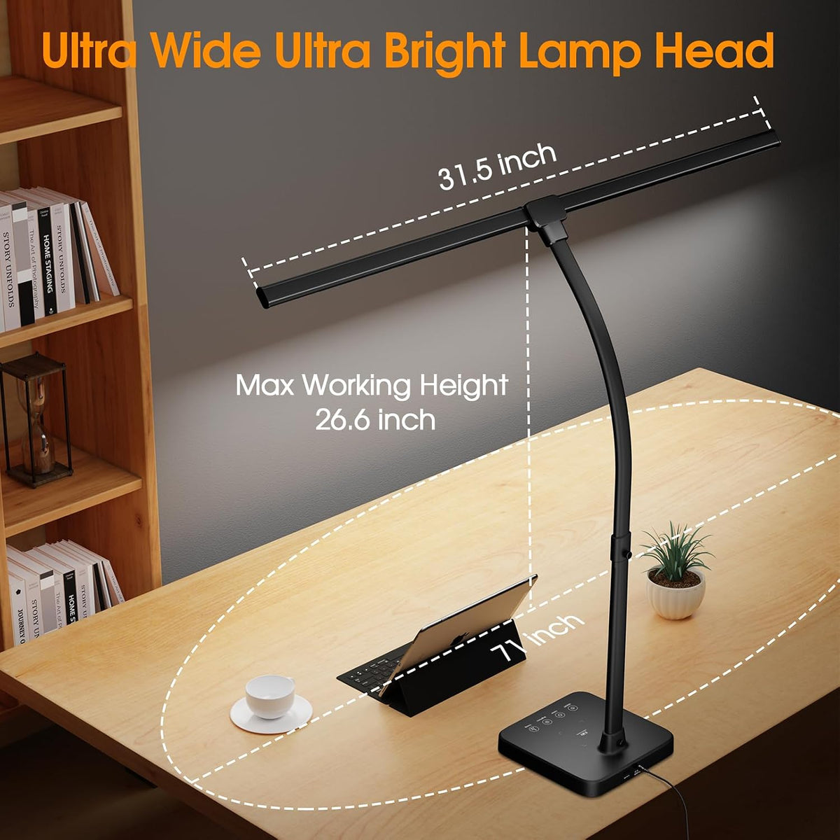 ShineTech LED Desk Lamp, 24W Double Head Desk Light with Wireless Charging