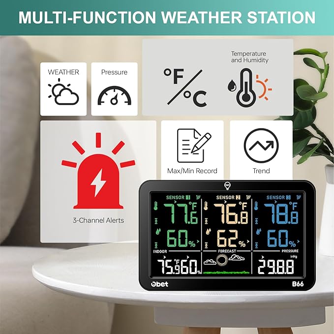 OBET Weather Station Wireless Indoor Outdoor Thermometer Wireless, Color - Image 3